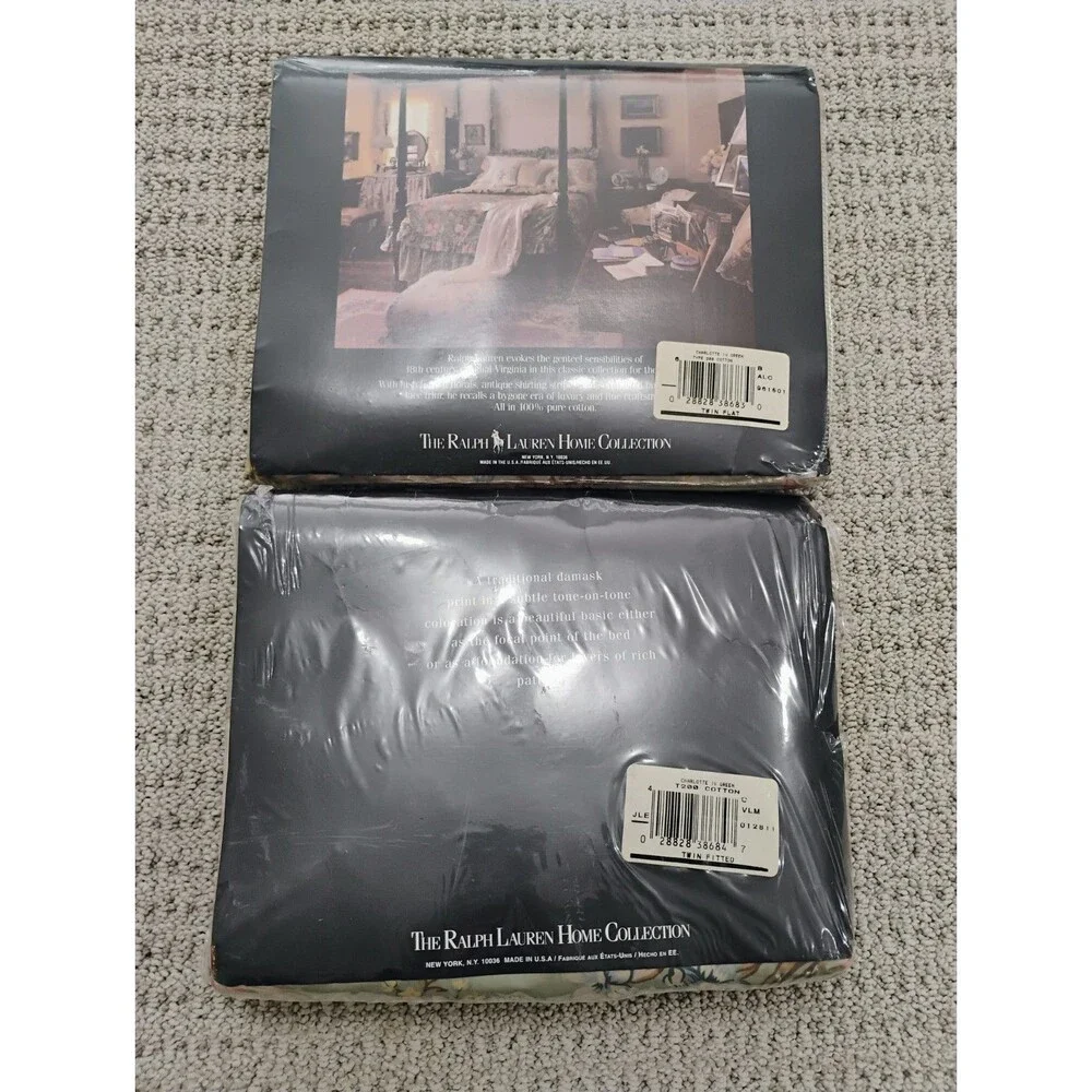 Ralph Lauren Charlotte Green TWIN Flat & Fitted Sheet 100% Cotton NOS